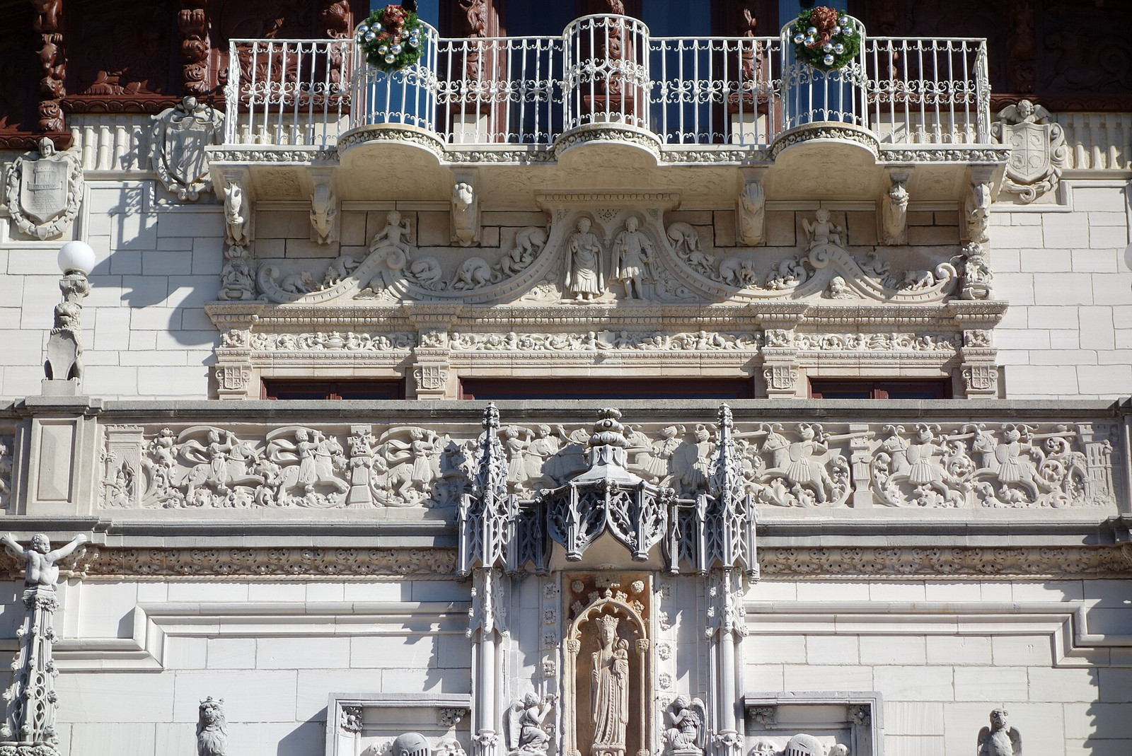 The carved front façade of Casa Grande at Hearst Castle