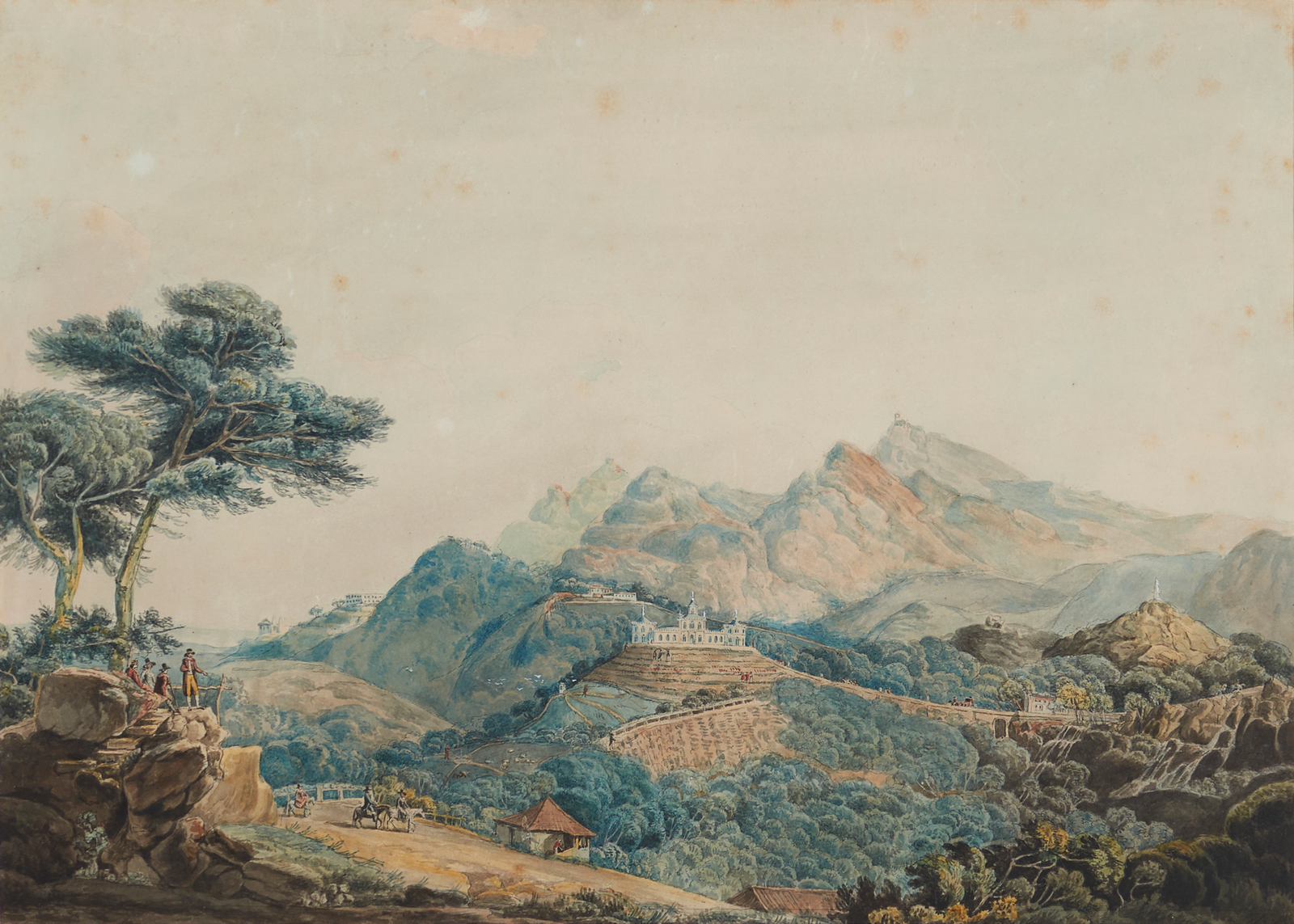 Watercolour from around 1790 showing the earlier Monserrate residence between two round towers