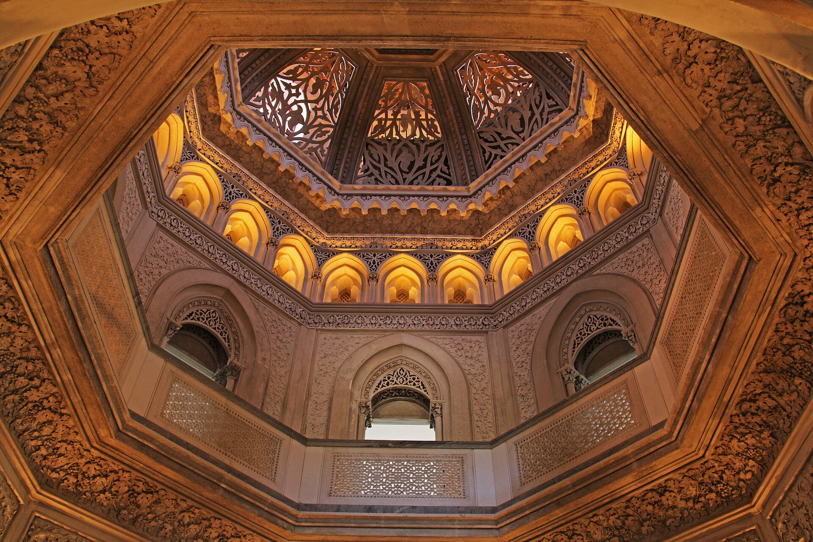 Interior dome at Monserrate Palace covered with carved geometric and floral ornament