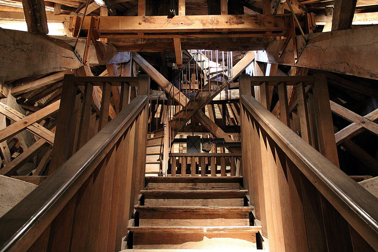 Timber framing and stairs beneath the dome of Vaux-le-Vicomte